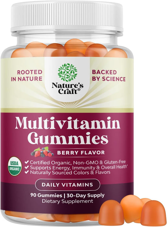 Organic Multivitamin Gummies for Women and Men with Zinc & B Complex - Vegan Daily Wellness Supplement for Energy and Immunity - Non-GMO Vegan Multivitamin - 1 Month Supply