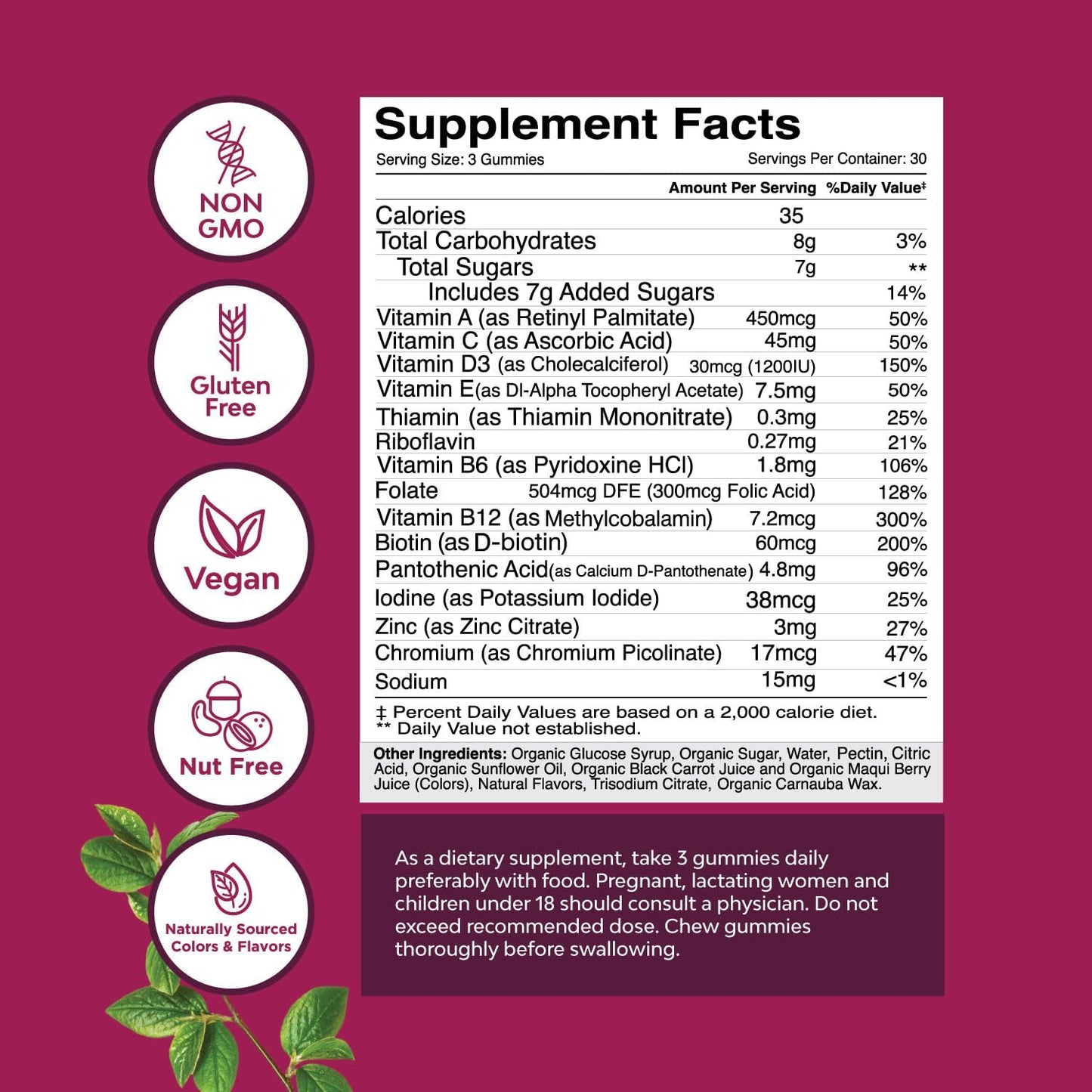 Organic Multivitamin Gummies for Women and Men with Zinc & B Complex - Vegan Daily Wellness Supplement for Energy and Immunity - Non-GMO Vegan Multivitamin - 1 Month Supply