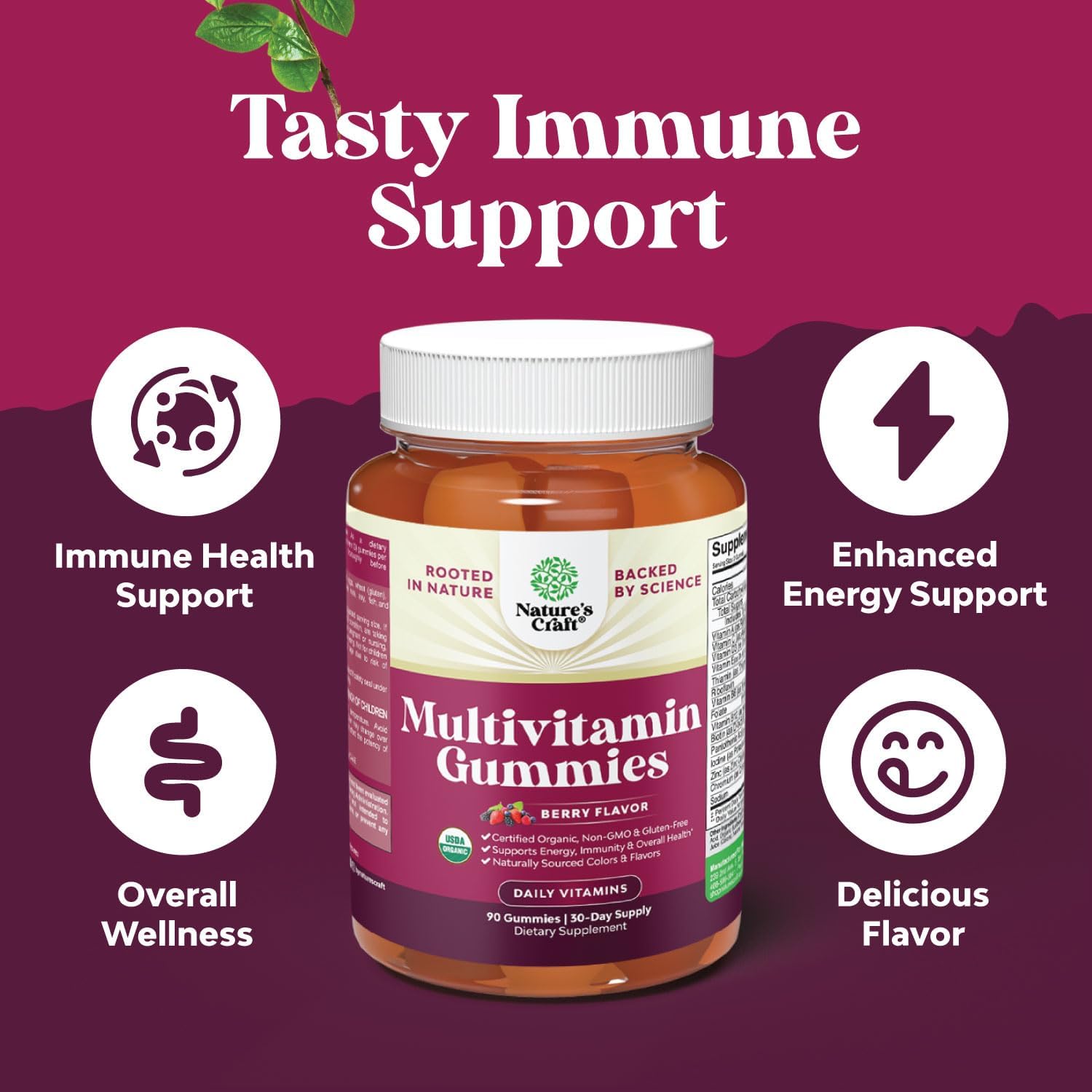 Organic Multivitamin Gummies for Women and Men with Zinc & B Complex - Vegan Daily Wellness Supplement for Energy and Immunity - Non-GMO Vegan Multivitamin - 1 Month Supply