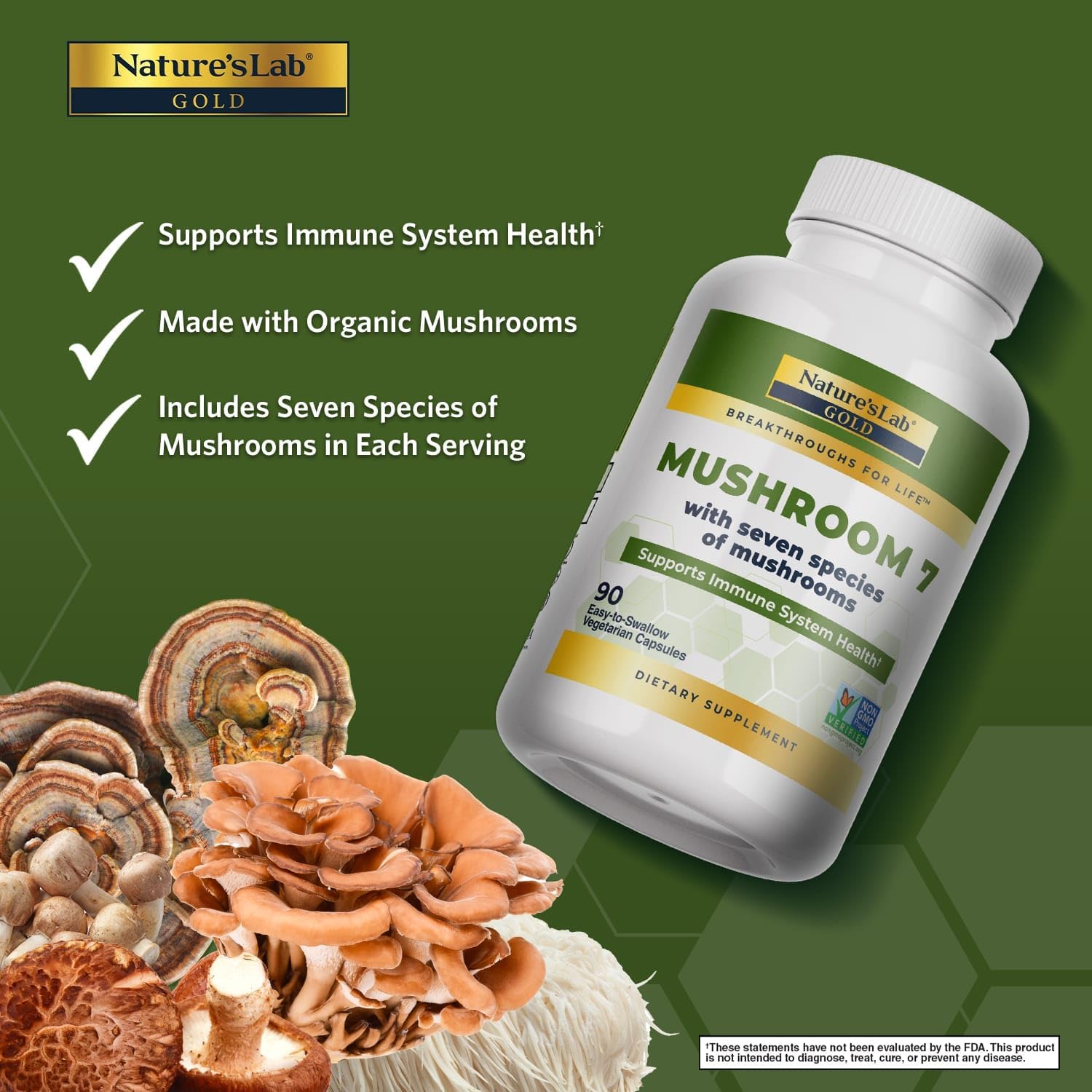Organic Mushroom 7 Blend Capsules - Supports Immune System, Cell Function, and Endurance - 90ct