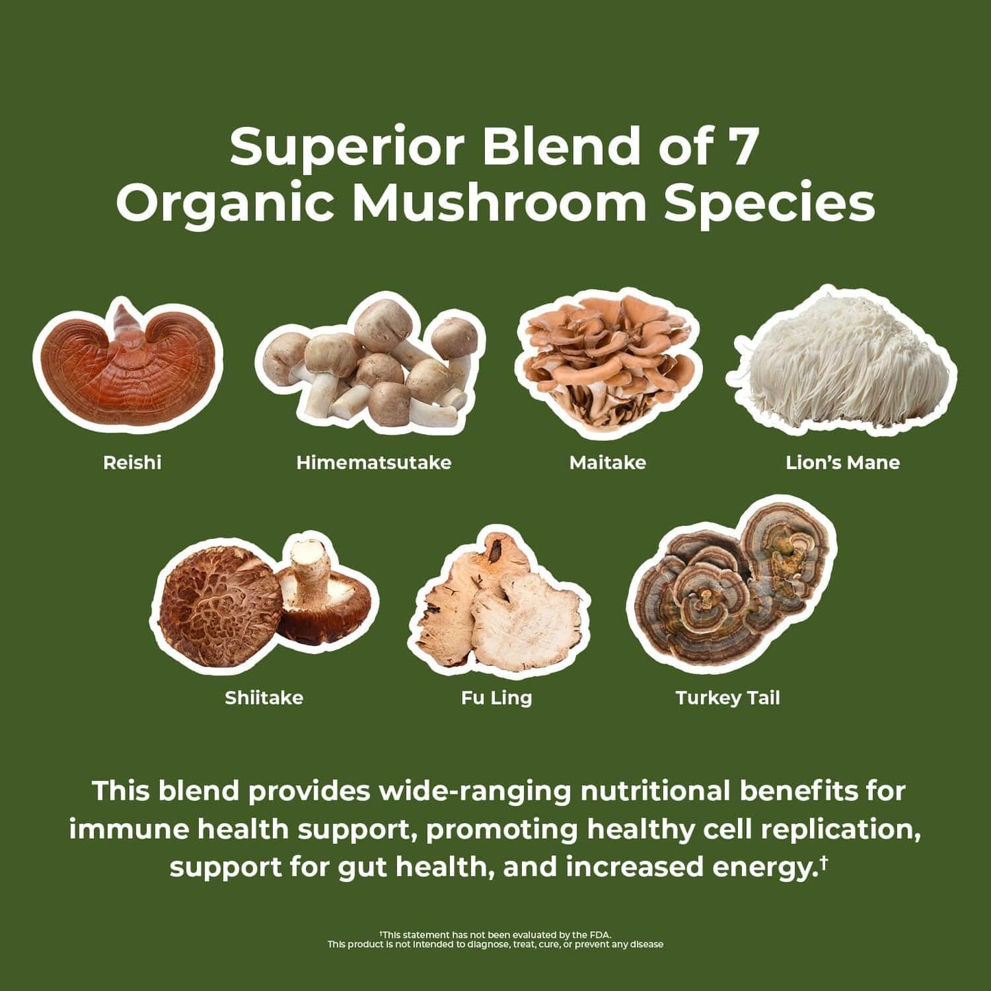 Organic Mushroom 7 Blend Capsules - Supports Immune System, Cell Function, and Endurance - 90ct