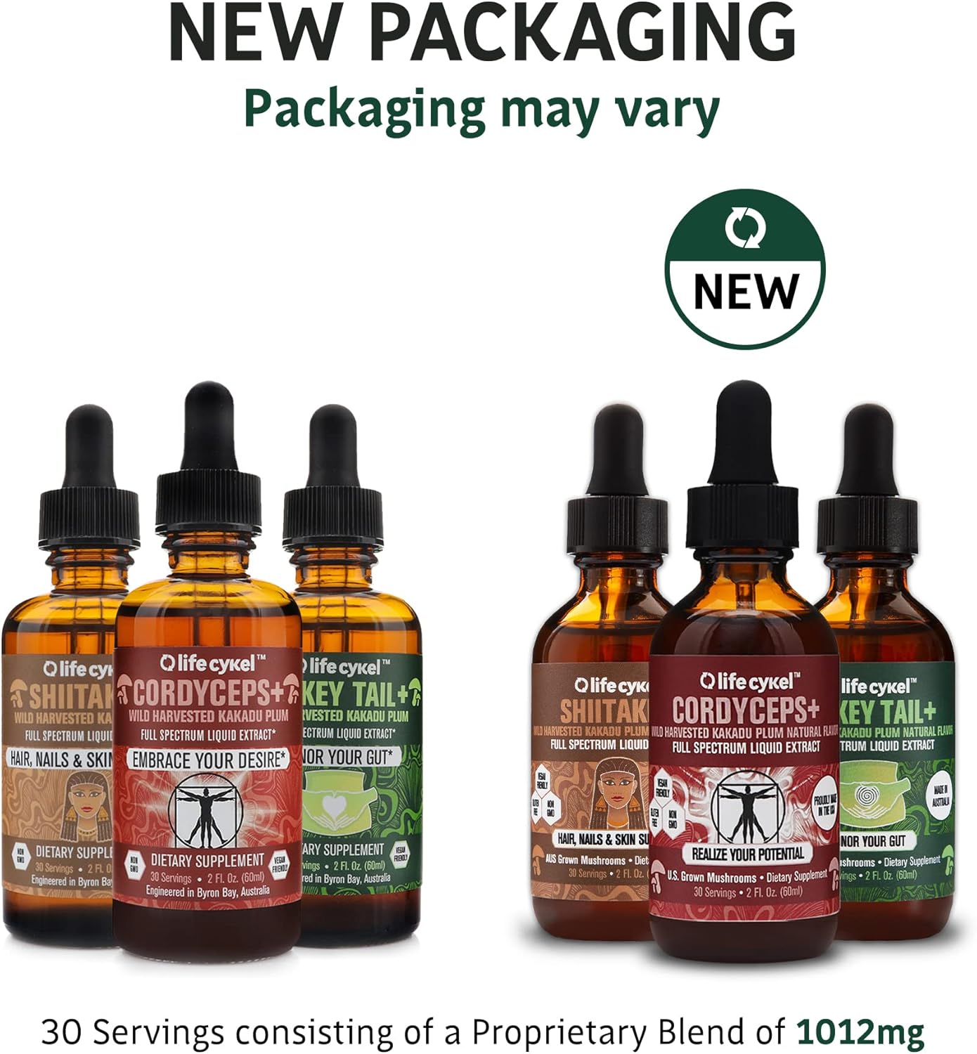Organic Mushroom AM Bundle for Energy, Immune Support, Hair Skin & Nails - Cordyceps, Turkey Tail, Shiitake with Kakadu Plum - Made in USA - Non-GMO - 3 Pack (2oz each)