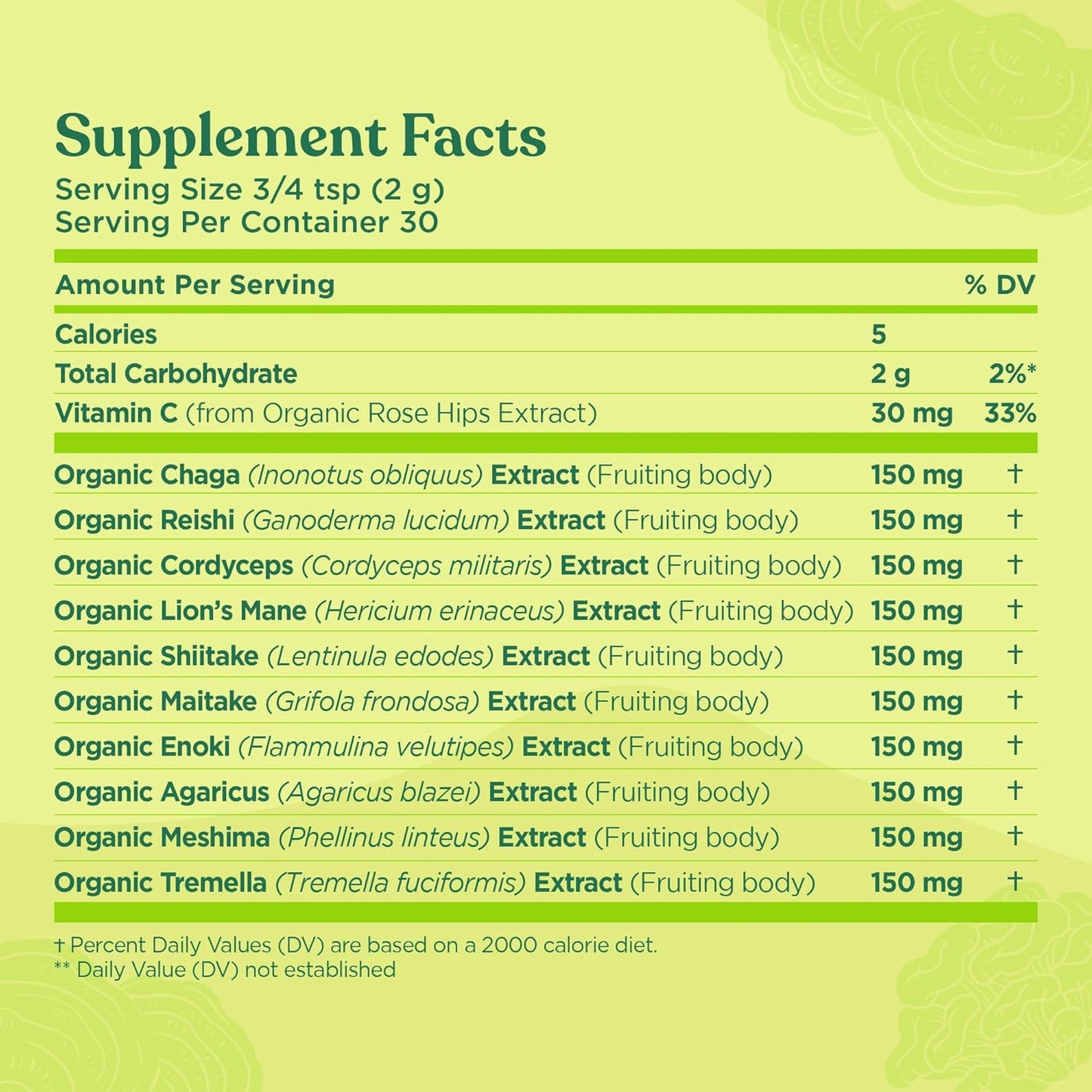 Organic Mushroom Blend Powder Complex with Lion’s Mane, Cordyceps, Chaga, Reishi | Immune Support | Vegan, Gluten-Free | 30 Servings