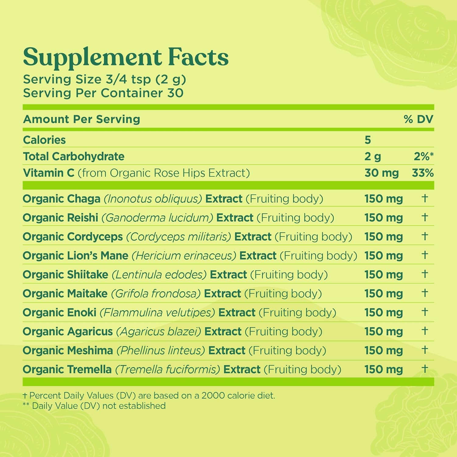 Organic Mushroom Blend Powder Complex with Lion’s Mane, Cordyceps, Chaga, Reishi | Immune Support | Vegan, Gluten-Free | 30 Servings