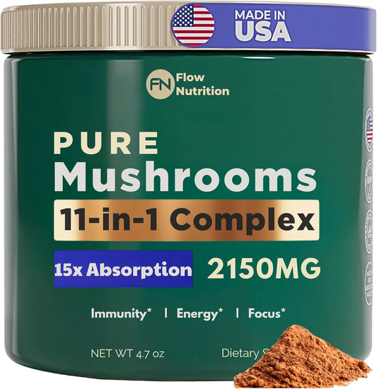 Organic Mushroom Blend Powder for Coffee & Smoothies - Adaptogenic Supplement for Focus & Energy