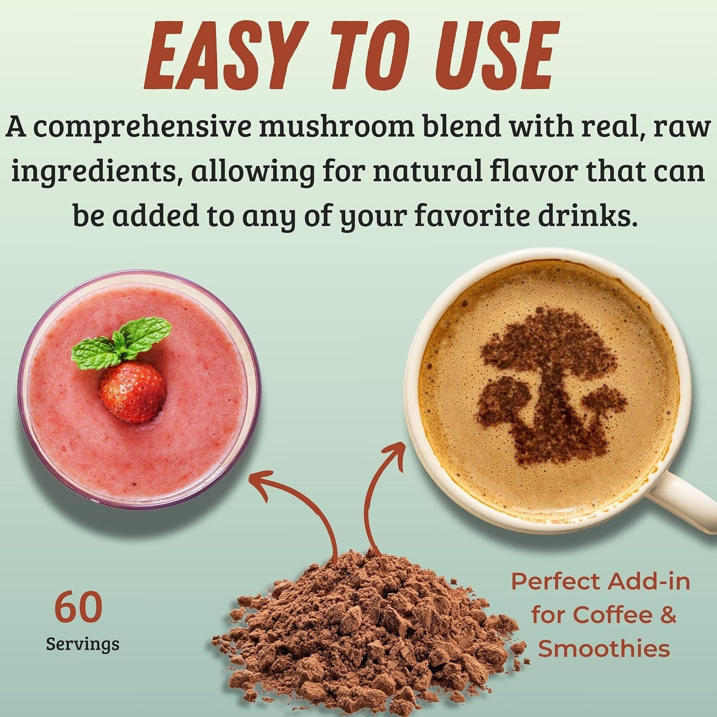 Organic Mushroom Blend Powder for Coffee & Smoothies - Adaptogenic Supplement for Focus & Energy