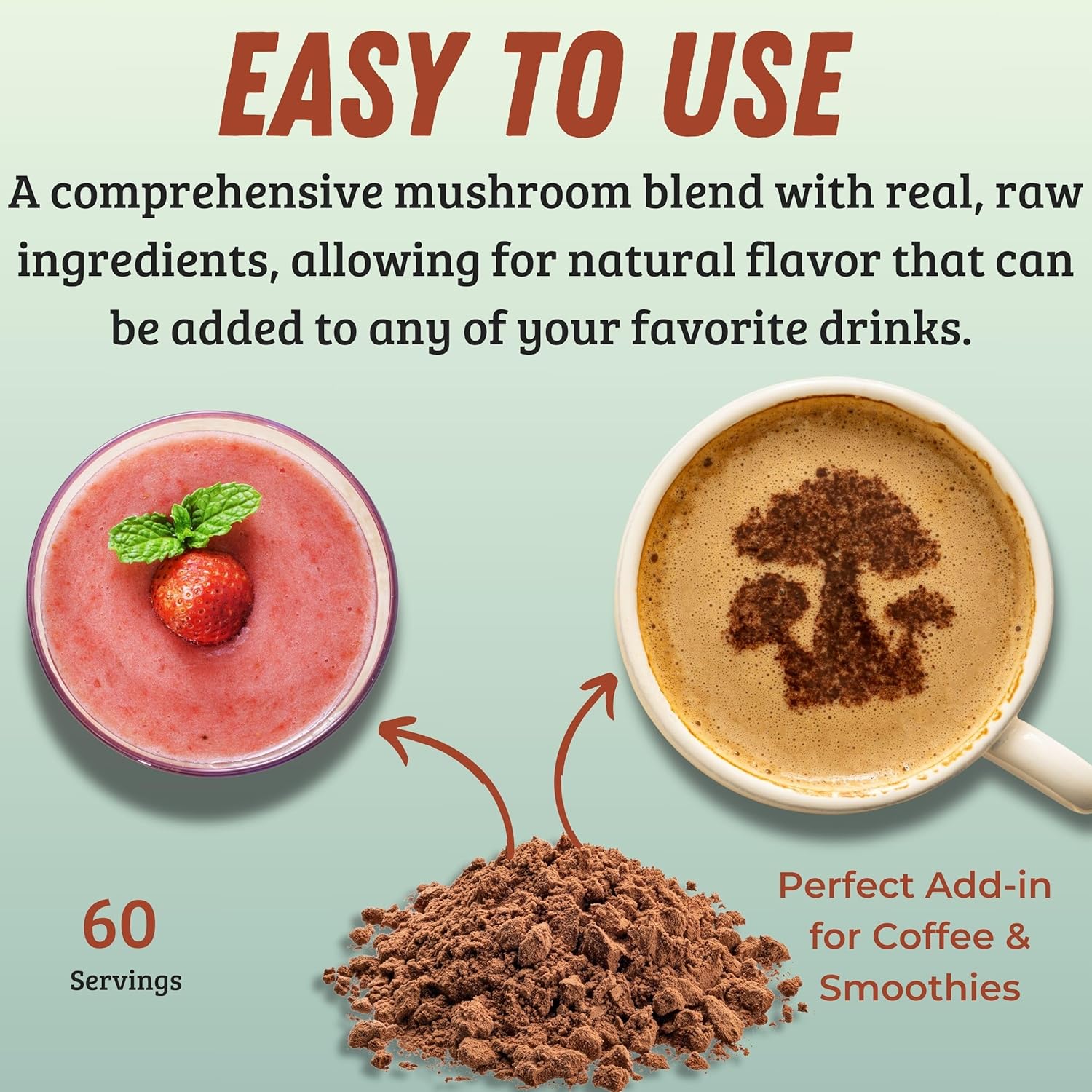 Organic Mushroom Blend Powder for Coffee & Smoothies - Adaptogenic Supplement for Focus & Energy