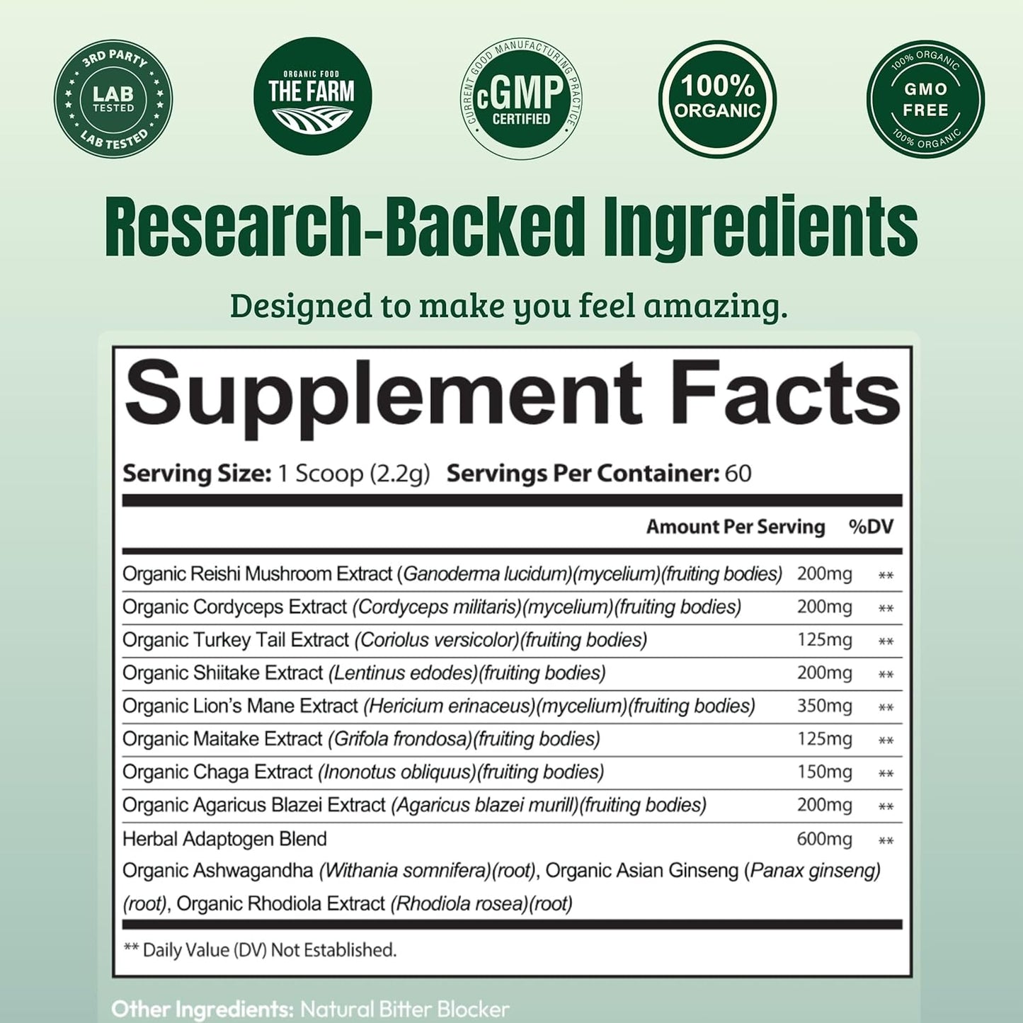 Organic Mushroom Blend Powder for Coffee & Smoothies - Adaptogenic Supplement for Focus & Energy