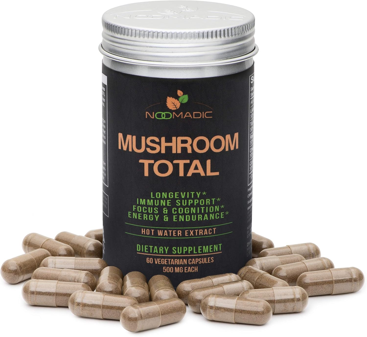 Organic Mushroom Complex Capsules - Lions Mane, Turkey Tail, Chaga, Reishi, Cordyceps - 30% Beta Glucans - 60 Count, 500mg