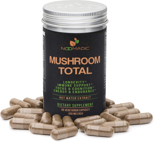 Organic Mushroom Complex Capsules - Lions Mane, Turkey Tail, Chaga, Reishi, Cordyceps - 30% Beta Glucans - 60 Count, 500mg
