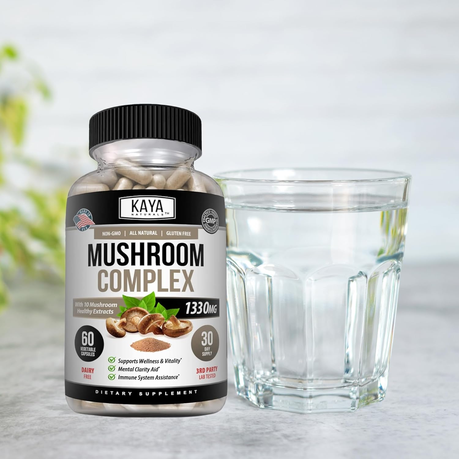 Organic Mushroom Complex Capsules 1330mg - Boost Mental Clarity, Immune System & Wellness | Kaya Naturals 60 Count