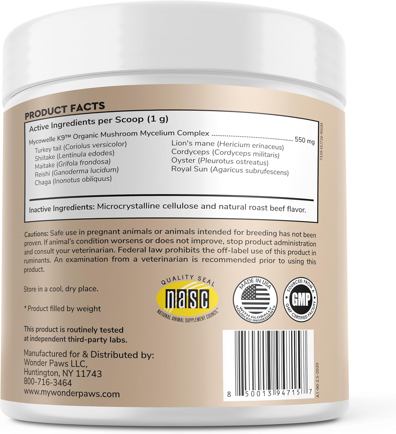 Organic Mushroom Complex Powder for Dogs - Immune Support, Cognition, Cellular Health - Turkey Tail, Reishi, Lions Mane - 90 Scoops