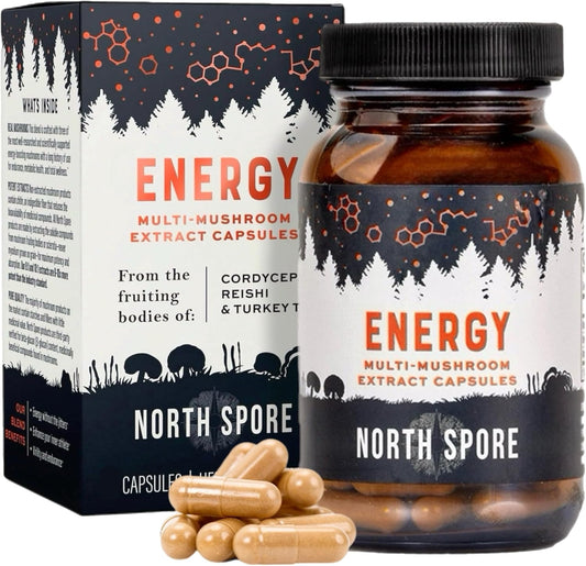Organic Mushroom Extract Capsules for Energy, Stamina & Endurance - Cordyceps, Reishi, Turkey Tail | Vegan, Non-GMO | 100% Fruiting Body Extracts | Made in USA - 120ct
