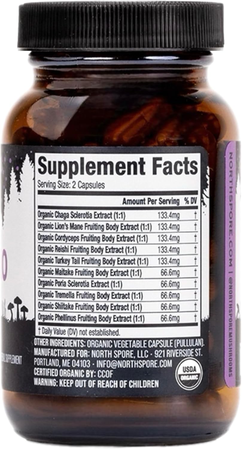 Organic Mushroom Extract Capsules with 10 Medicinal Mushrooms for Energy, Focus, and Clarity - 120 ct