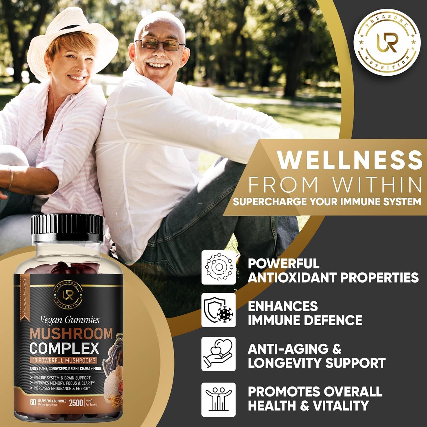 Organic Mushroom Gummy Supplements for Focus, Memory & Energy | 10 Mushroom Blend | 2 pack (120ct) | Turkey Tail, Chaga, Reishi, Cordyceps & Lions Mane Extracts | Nootropic Brain Booster