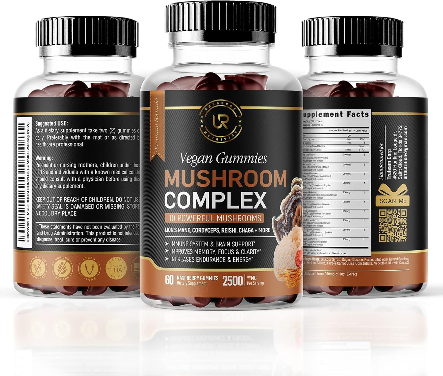 Organic Mushroom Gummy Supplements for Focus, Memory & Energy | 10 Mushroom Blend | 2 pack (120ct) | Turkey Tail, Chaga, Reishi, Cordyceps & Lions Mane Extracts | Nootropic Brain Booster
