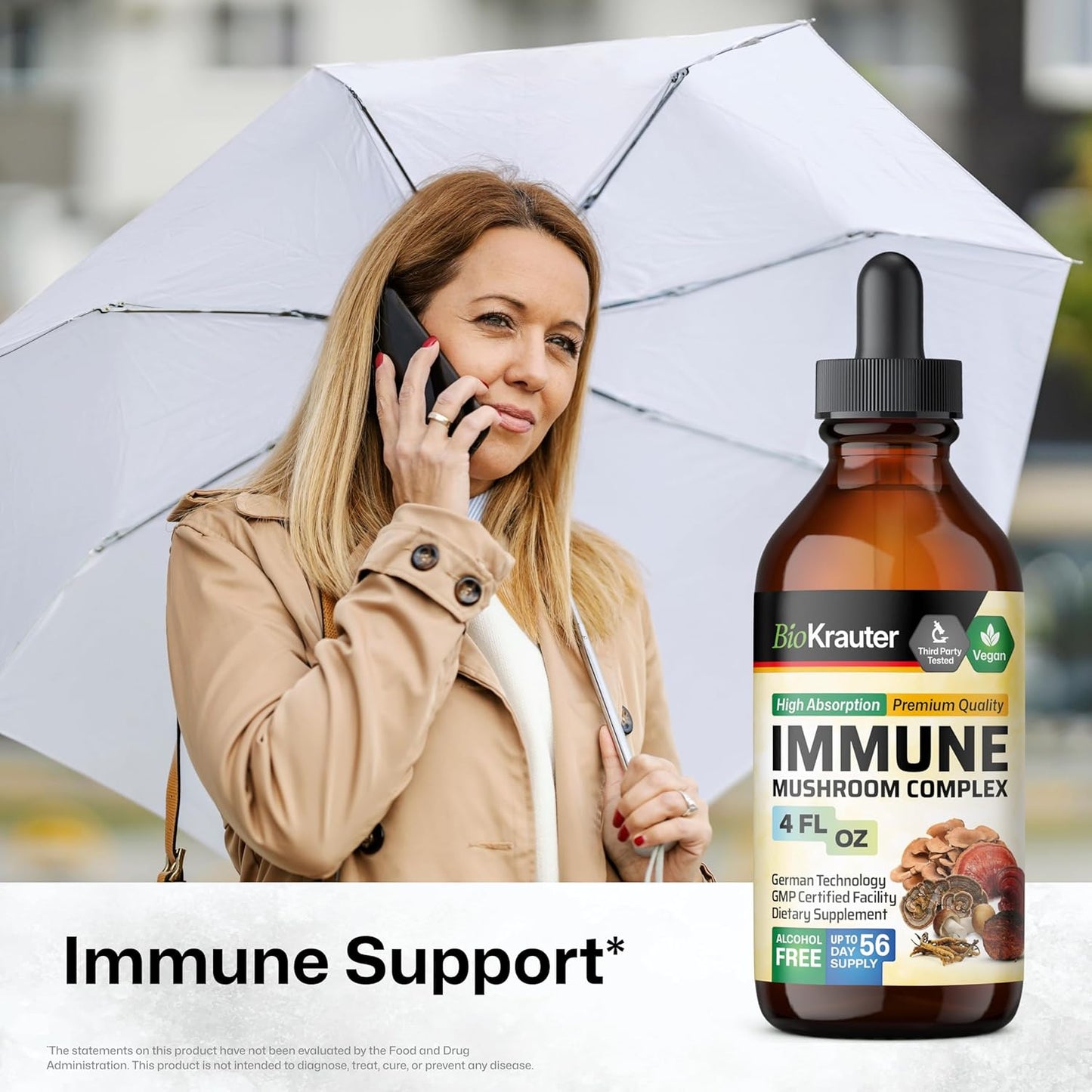 Organic Mushroom Immune Support Supplement Liquid Extract - Lions Mane, Shiitake, Turkey Tail, Reishi, Chaga & Maitake Complex Tincture - Vegan Drops - 4 Fl.Oz.