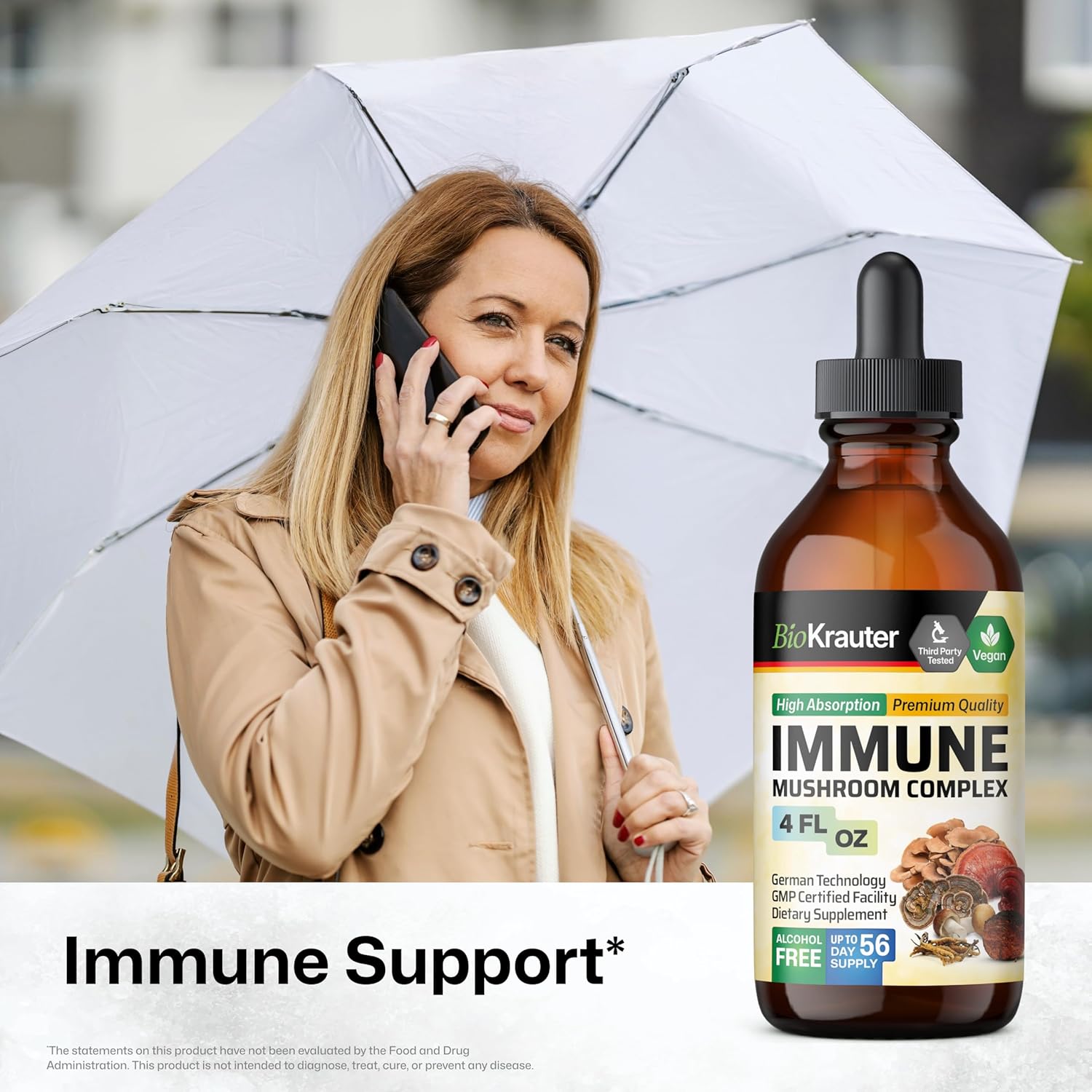 Organic Mushroom Immune Support Supplement Liquid Extract - Lions Mane, Shiitake, Turkey Tail, Reishi, Chaga & Maitake Complex Tincture - Vegan Drops - 4 Fl.Oz.