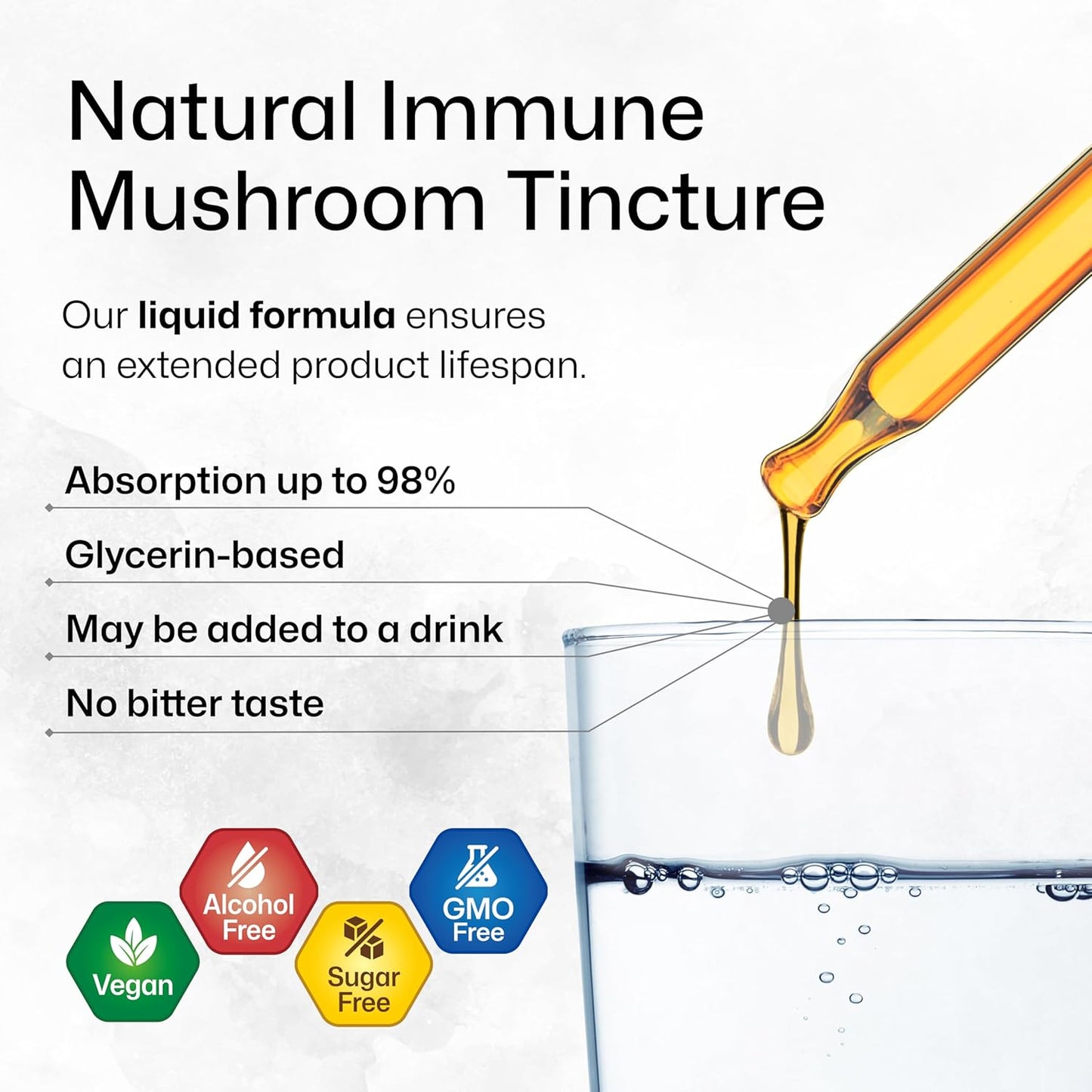 Organic Mushroom Immune Support Supplement Liquid Extract - Lions Mane, Shiitake, Turkey Tail, Reishi, Chaga & Maitake Complex Tincture - Vegan Drops - 4 Fl.Oz.