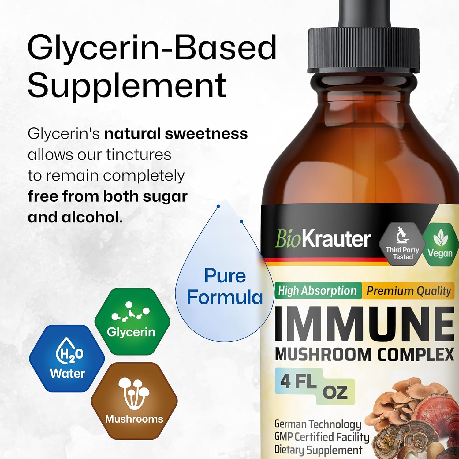 Organic Mushroom Immune Support Supplement Liquid Extract - Lions Mane, Shiitake, Turkey Tail, Reishi, Chaga & Maitake Complex Tincture - Vegan Drops - 4 Fl.Oz.
