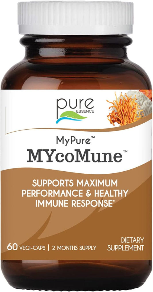 Organic Mushroom Powder Extract Supplement for Immune Support - Reishi, Lion's Mane, Cordyceps, Chaga, Shiitake, Maitake - 60 Capsules by PURE ESSENCE LABS