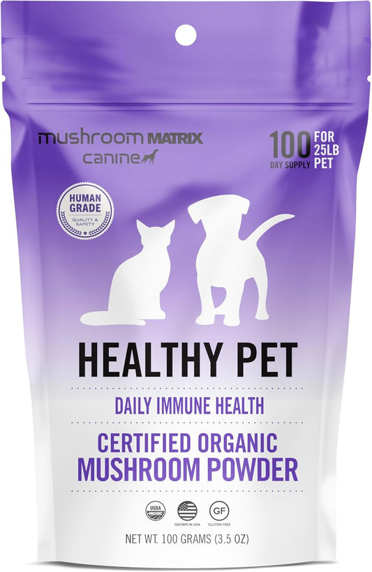 Organic Mushroom Powder Pet Supplement for Dogs & Cats - USA Grown Immune Support - 100g, 3.5 oz