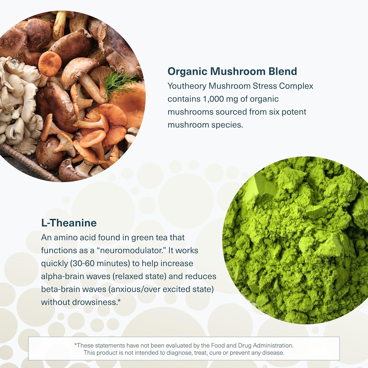 Organic Mushroom Stress Complex with L-Theanine for Stress Reduction and Mental Calmness, 60 Vegetarian Capsules