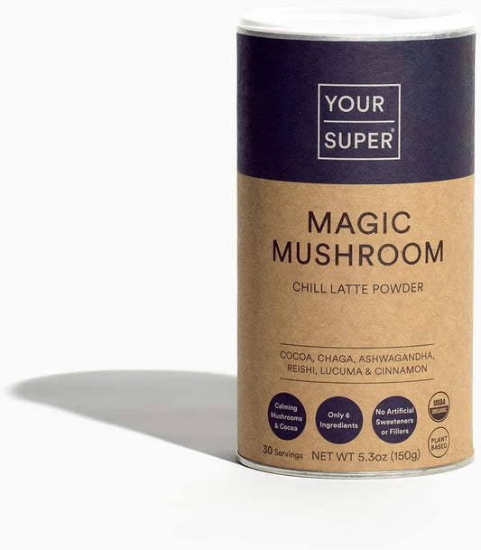Organic Mushroom Superfood Powder with Ashwagandha, Reishi, and Chaga - Natural Calm, Brain Health, Immune Support - 30 Servings