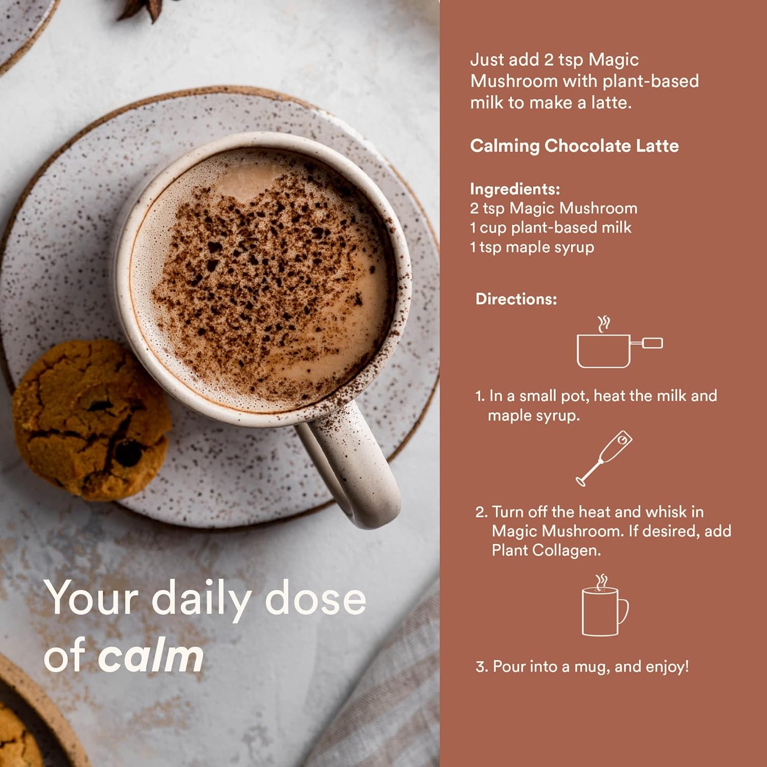 Organic Mushroom Superfood Powder with Ashwagandha, Reishi, and Chaga - Natural Calm, Brain Health, Immune Support - 30 Servings