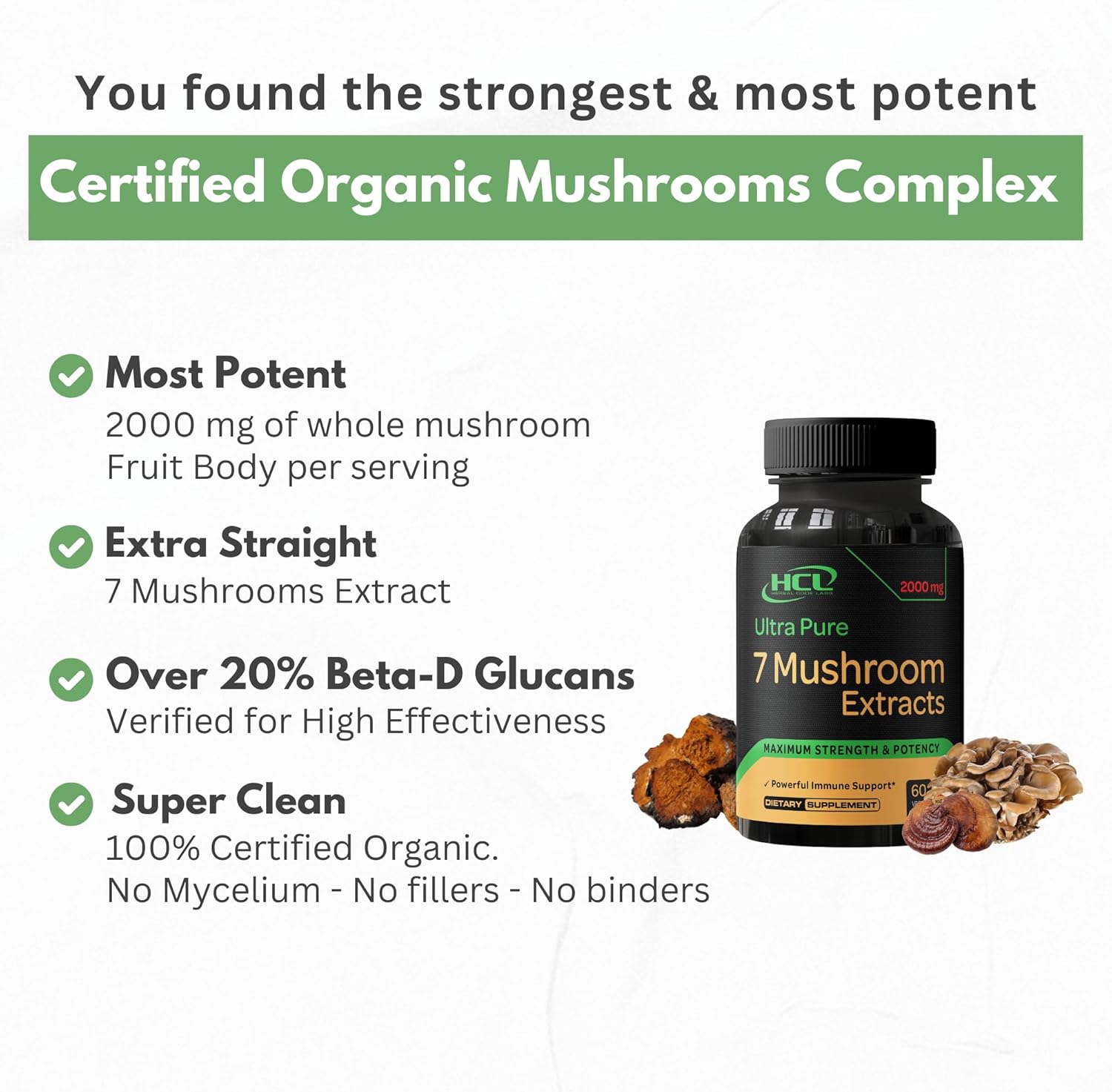Organic Mushroom Supplement Extracts Capsules - Lions Mane, Cordyceps, Chaga, Reishi, Turkey Tail, Maitake, Shiitake - USA Made - Natural Vitamins, Minerals, Antioxidants