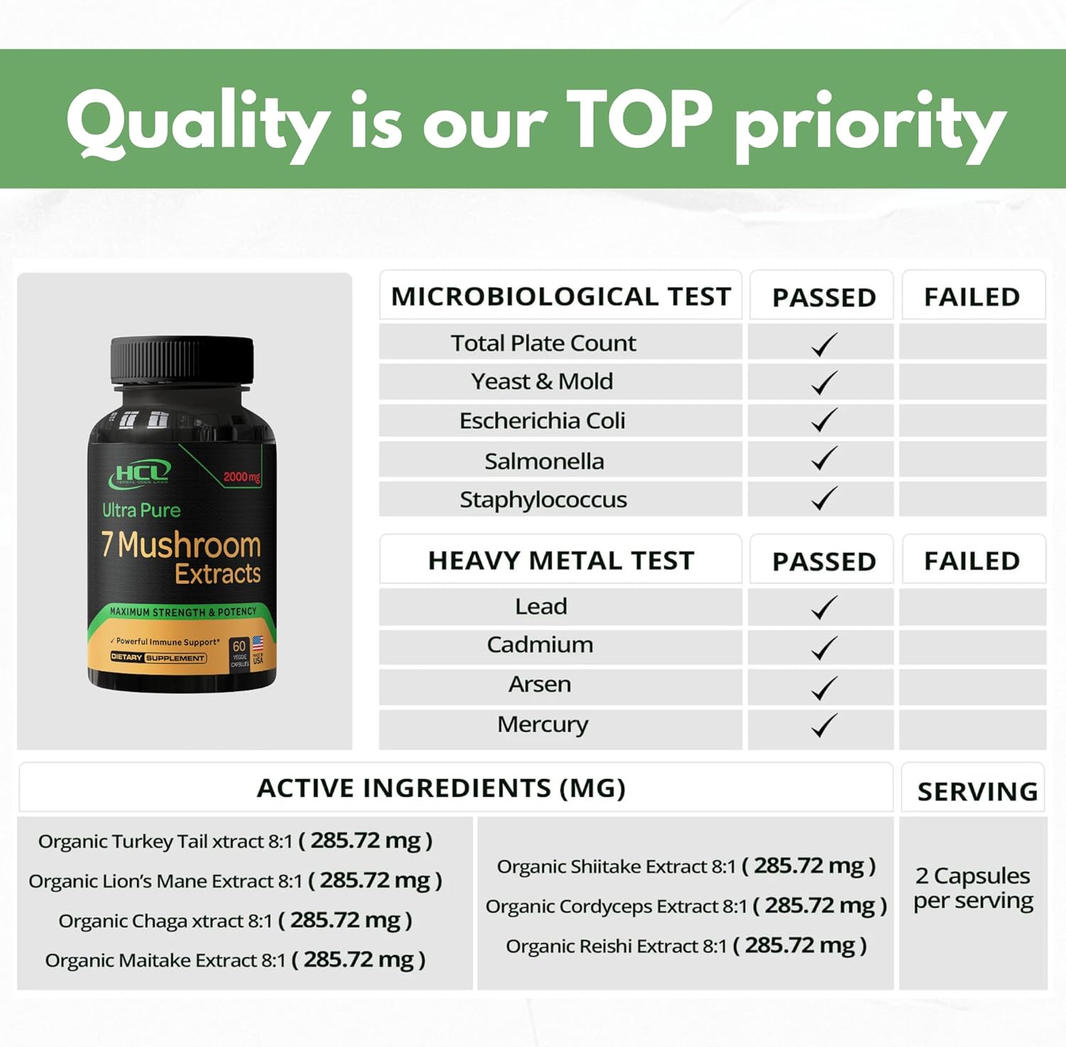 Organic Mushroom Supplement Extracts Capsules - Lions Mane, Cordyceps, Chaga, Reishi, Turkey Tail, Maitake, Shiitake - USA Made - Natural Vitamins, Minerals, Antioxidants