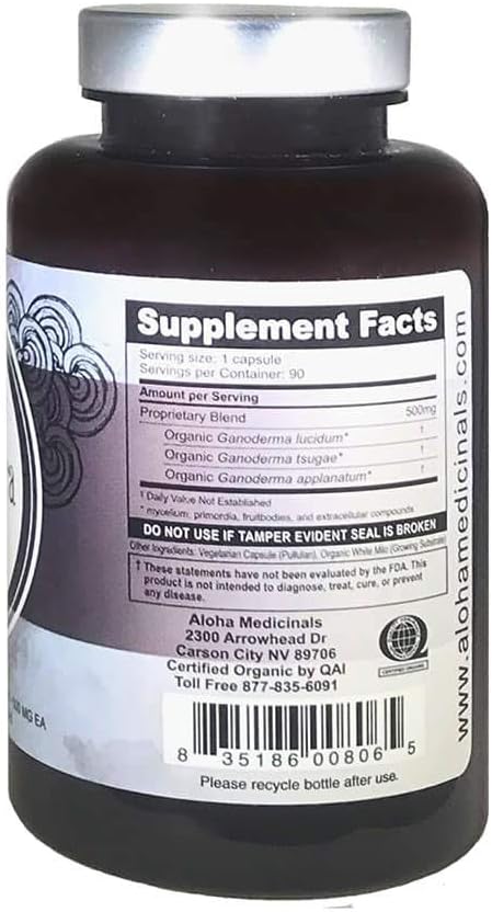 Organic Mushroom Supplement Pack of 2 - Aloha Medicinals Gano Ultra, Natural Health Support, 90 Capsules Each