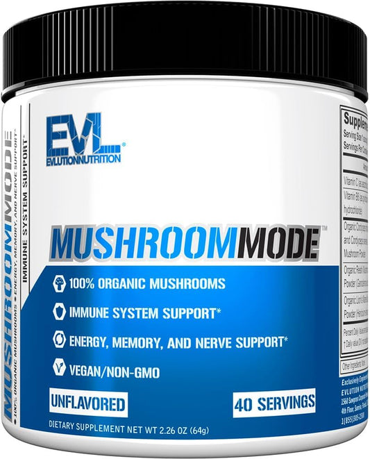 Organic Mushroom Supplement Powder with Lions Mane, Cordyceps, and Reishi - Brain Support Nootropic for Focus and Energy - Vegan - 40 Servings