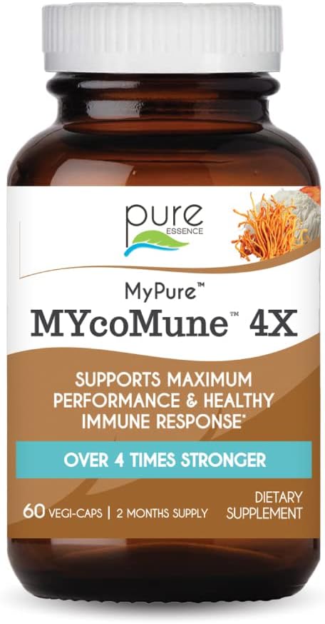 Organic Mushroom Supplement with Reishi, Lion's Mane, Cordyceps, Chaga, Shiitake, Maitake for Immune System Support, Stress Relief, and Energy Boost - 60 Capsules by Pure Essence Labs