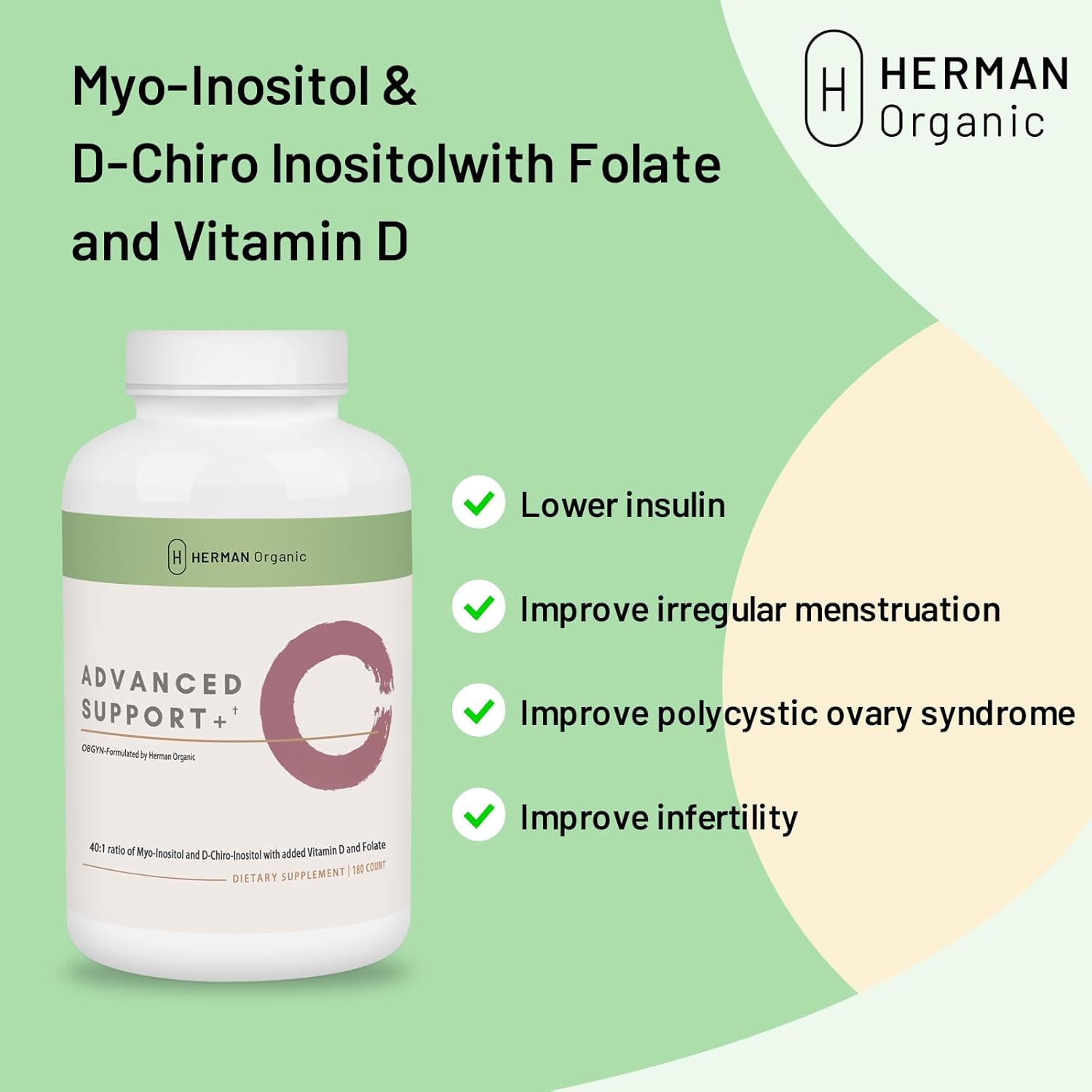 Organic Myo-Inositol & D-Chiro Inositol Capsules - Hormonal Mood Support for Ovarian & Reproductive Health - Women's Hormone Supplement - 180 Count