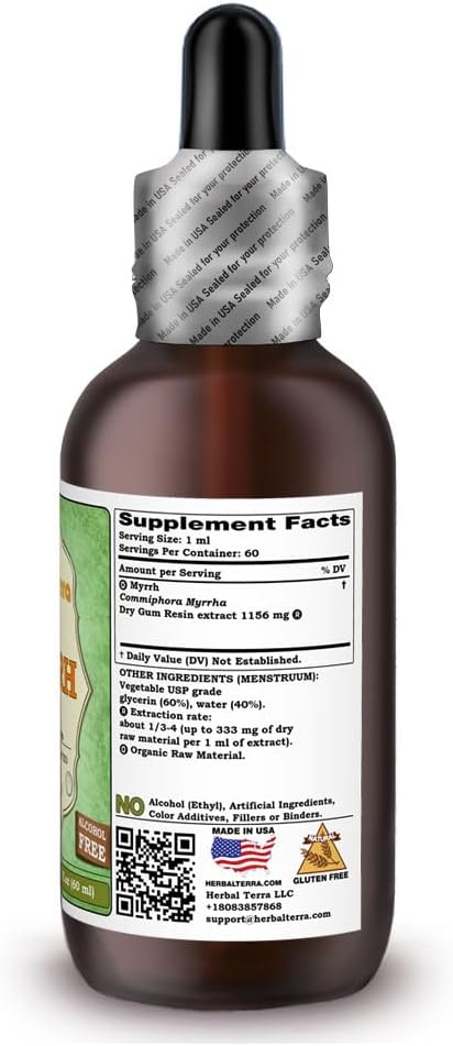 Organic Myrrh Glycerite Liquid Extract - Alcohol-Free 2 oz by Herbal Terra LLC