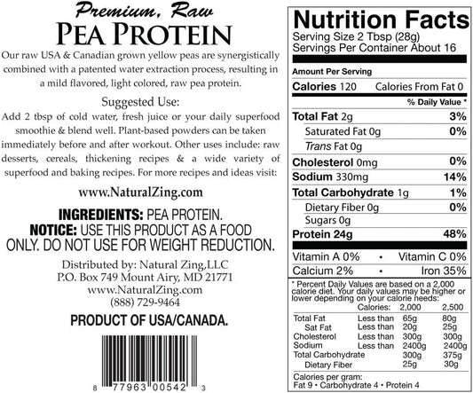Organic NaturalZing Fermented Pea Protein Powder - 16 oz Unflavored - Enhance Your Life with Awaken, Nourish, Empower Benefits