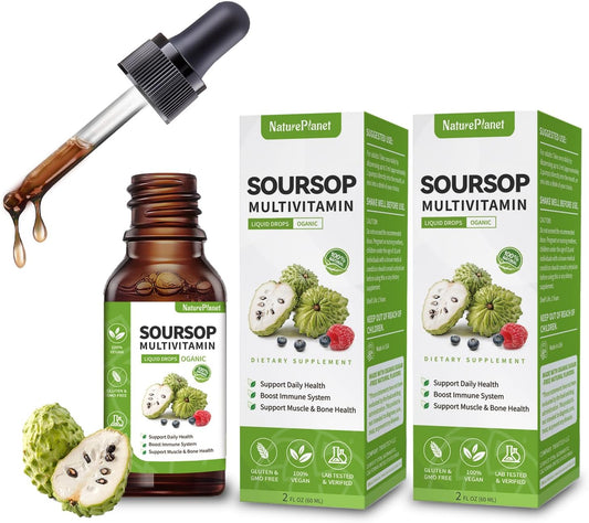 Organic NaturePlanet Soursop Bitters Liquid Drops with Vitamin B6, C, D3 - Gut Detox & Immune Boost - 4 Fl Oz
