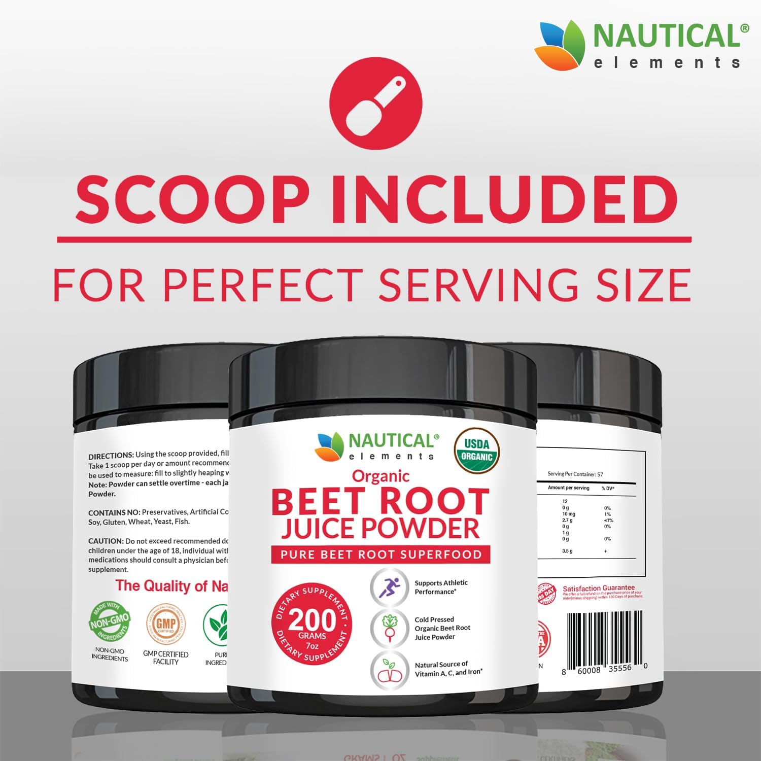 Organic Nautical Elements Beet Juice Powder - 20:1 Concentrate for Circulation Support - Cold Pressed Beet Root Supplement - Nitric Oxide Boost - 57 Servings - 7oz