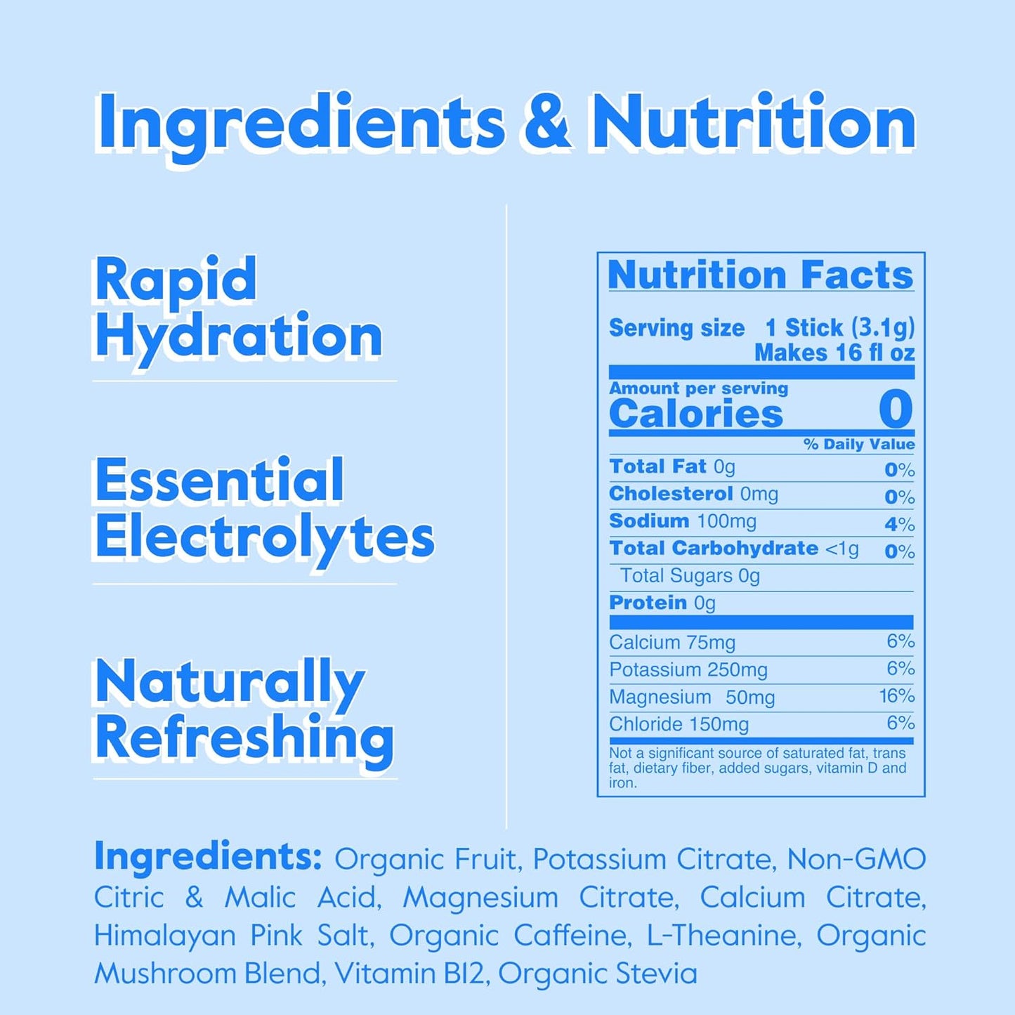 Organic Nectar Energy Booster Powder Packets - Caffeine, B12, Electrolytes - Sugar Free, Zero Calorie - Healthy Hydration & Energy Supplement