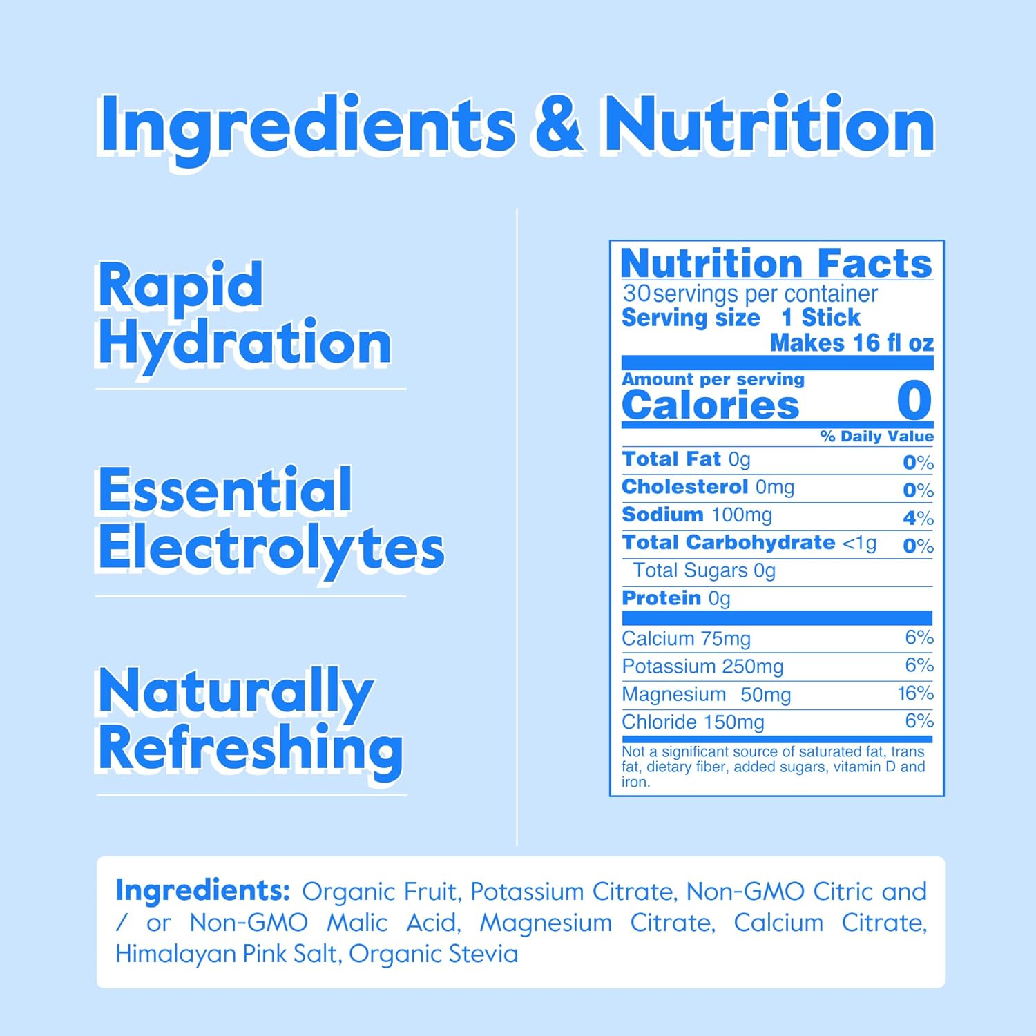 Organic Nectar Hydration Packets - Electrolyte Powder - Sugar Free & 0 Calorie - Liquid IV Hydrate Packets - Variety 30 Pack
