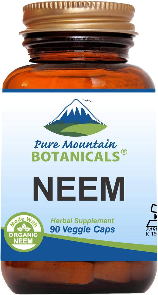 Organic Neem Leaf Supplement - 90 Kosher Vegan Capsules by Pure Mountain Botanicals