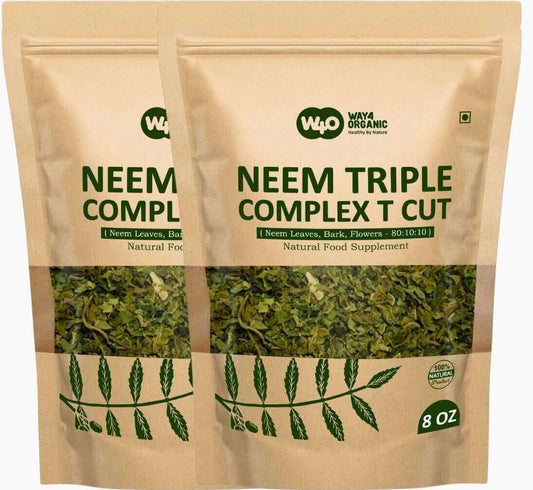 Organic Neem Triple Complex T Cut for Fresh Leaf Tea - 8 oz (Pack of 2) - Neem Leaves, Bark, Flower in 80:10:10 Ratio