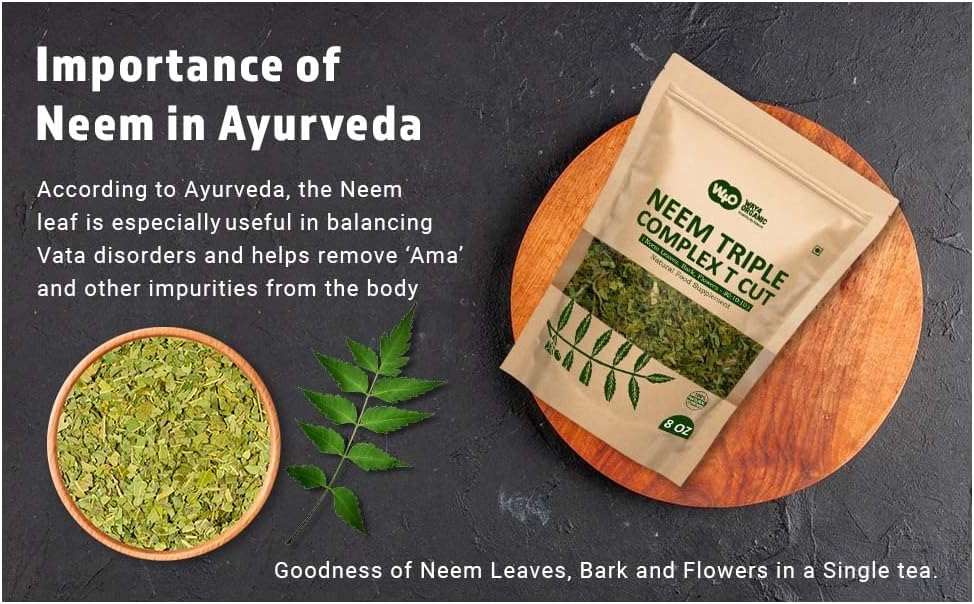 Organic Neem Triple Complex T Cut for Fresh Leaf Tea - 8 oz (Pack of 2) - Neem Leaves, Bark, Flower in 80:10:10 Ratio