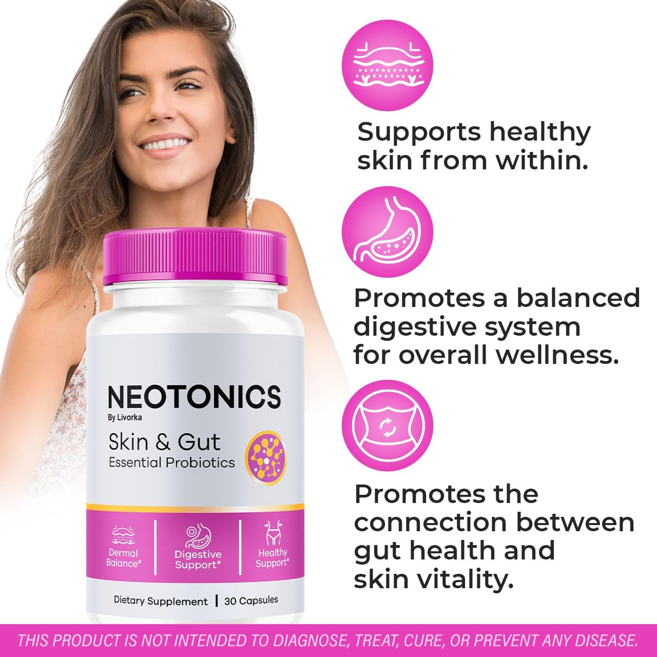 Organic Neotonics Skin & Gut Essential Probiotics - 3 Month Supply - 90 Capsules - Reviews & Care