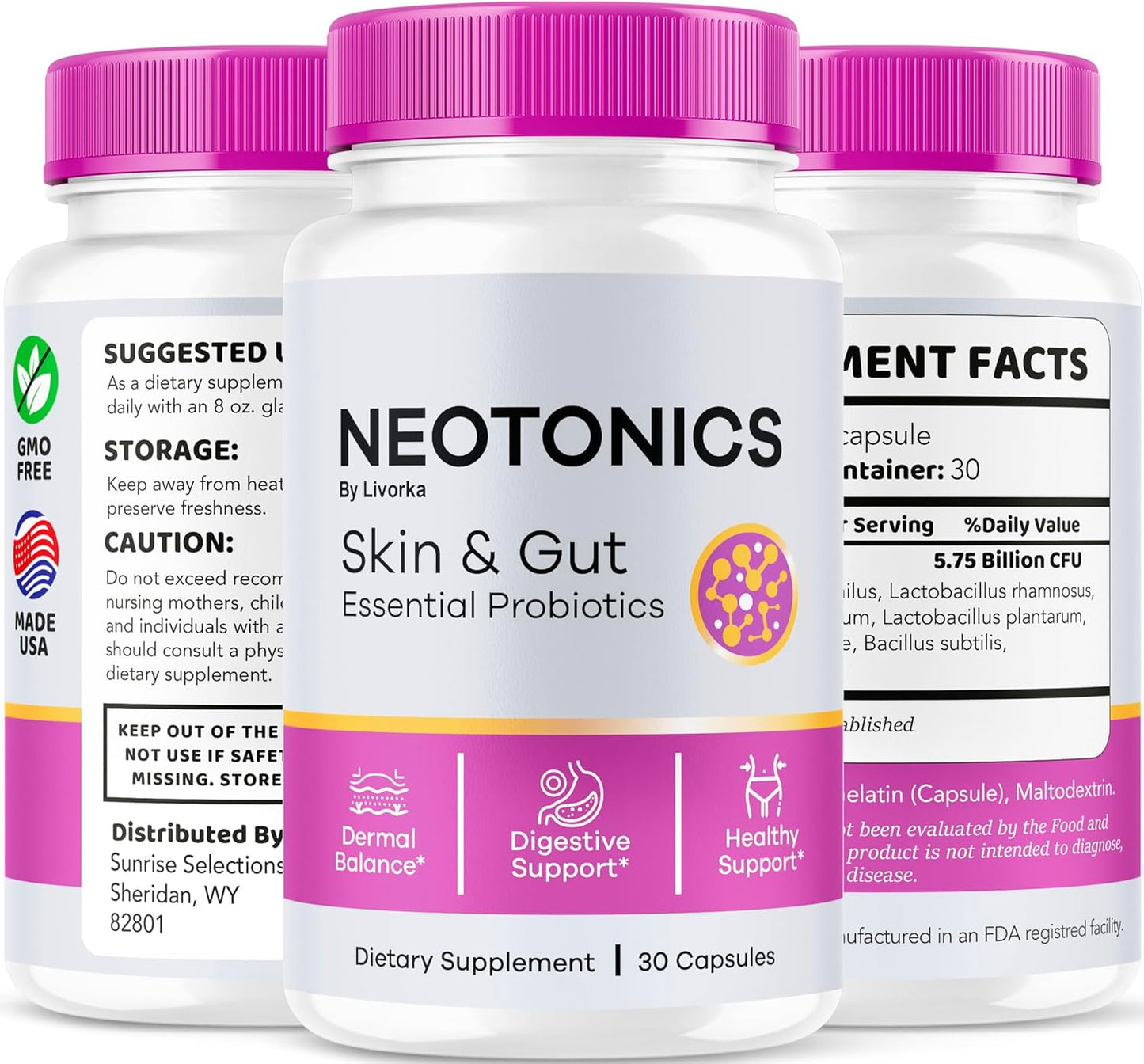 Organic Neotonics Skin & Gut Essential Probiotics - 3 Month Supply - 90 Capsules - Reviews & Care