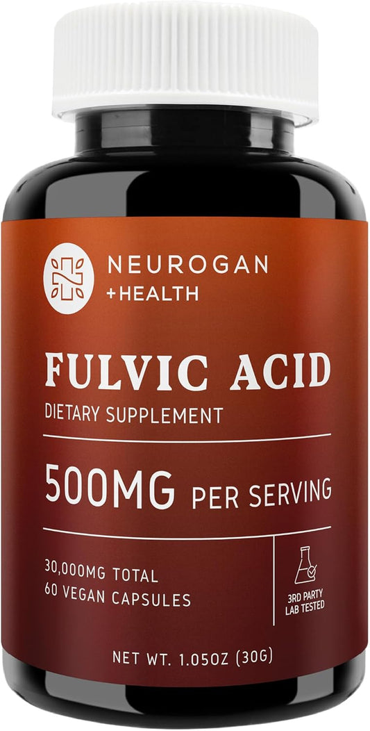 Organic Neurogan Fulvic Acid Capsules for Digestive & Immune Support | Boost Cellular Energy & Brain Function | Natural Mineral Complex from Shilajit | 500mg - 60 Count