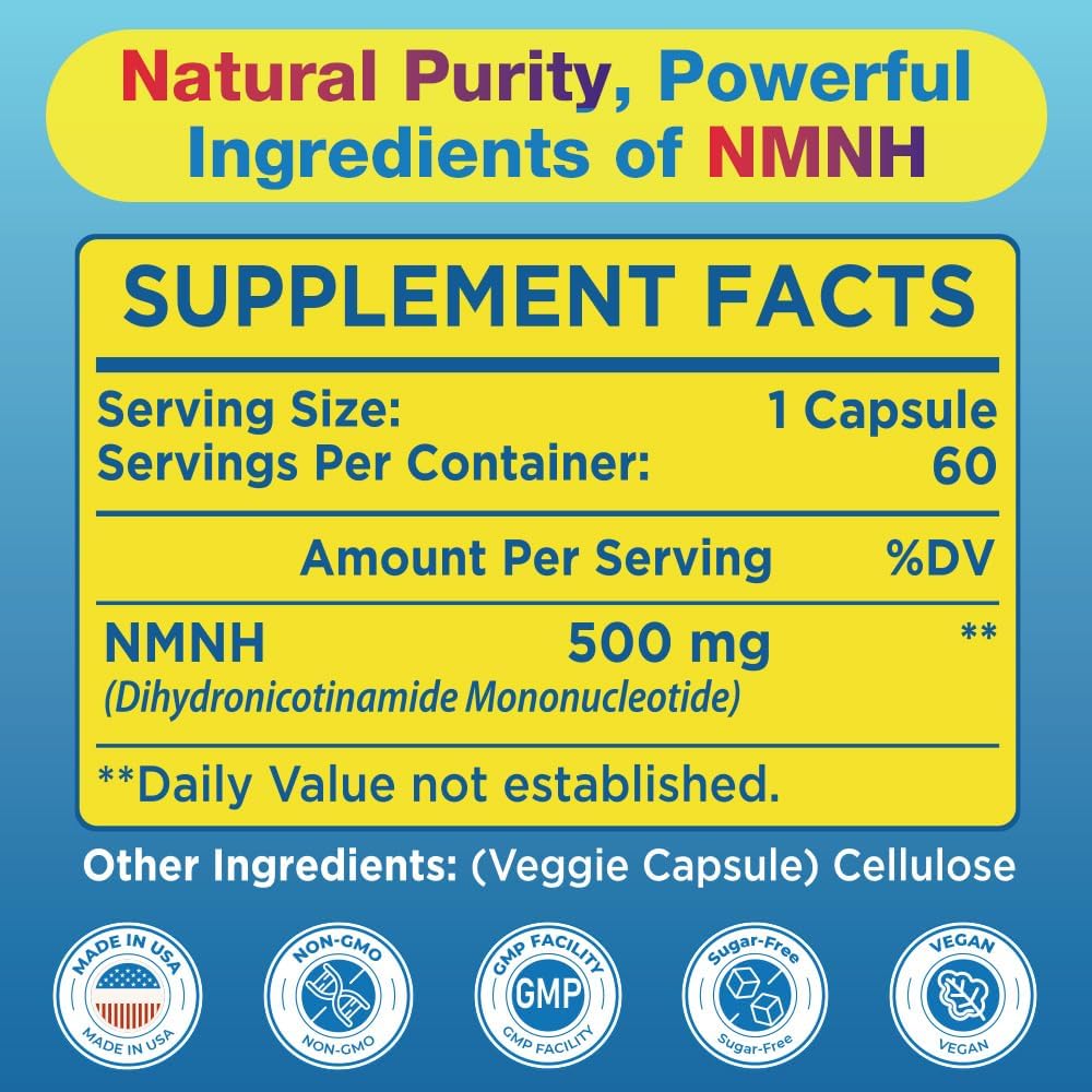 Organic NMNH NAD Supplement 500mg for Anti-Aging & Energy - Boost NAD+ Levels for Men & Women, Immune Support, Focus - 780 Capsules
