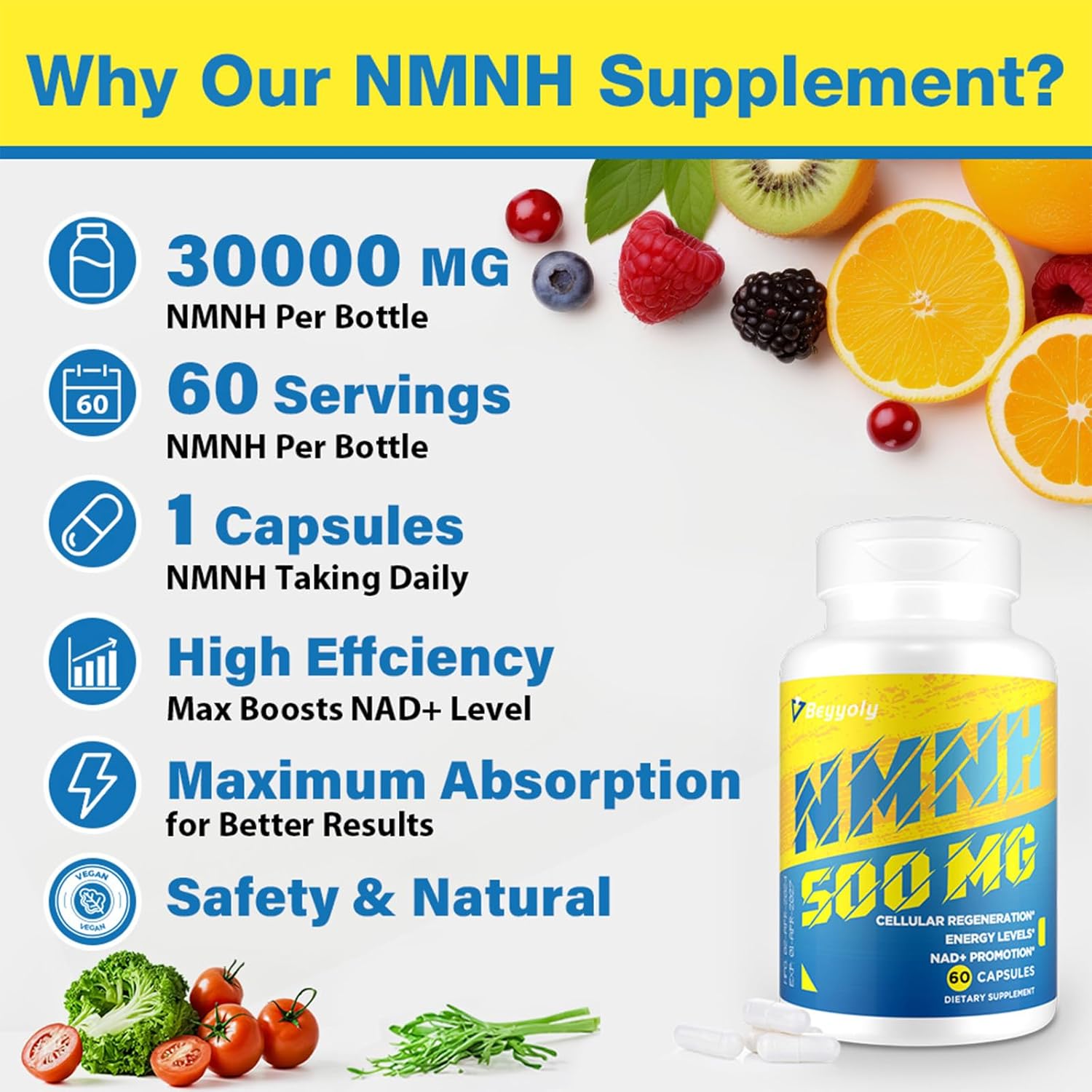 Organic NMNH NAD Supplement 500mg for Anti-Aging & Energy - Boost NAD+ Levels for Men & Women, Immune Support, Focus - 780 Capsules