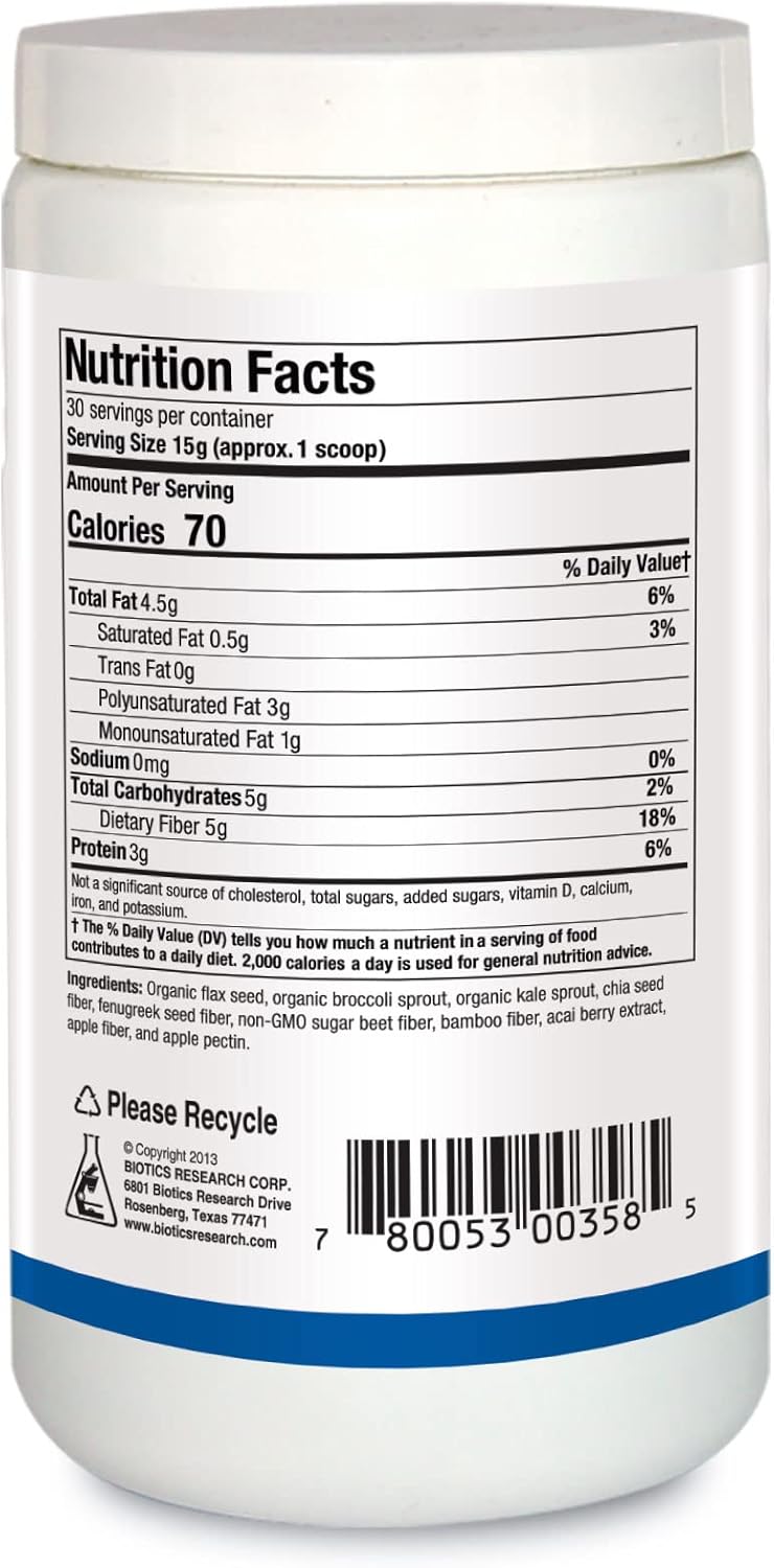 Organic & Non-GMO BioFiber Complete Powder with 10 Whole Food Fibers - 5g Fiber Per Serving, Prebiotic Gut Support - 15.9 Oz